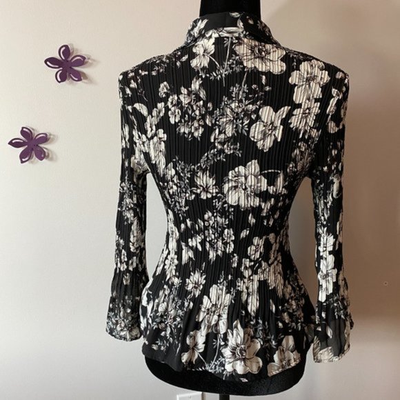Allison Taylor Black & White Floral Blouse sz M - Picture 3 of 6